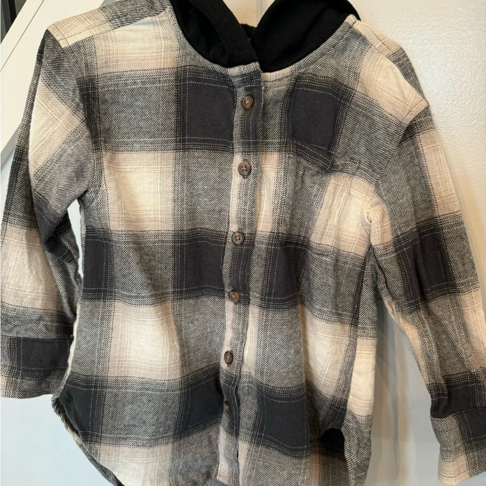 Old Navy Boys Plaid Hooded Flannel Shirt Jacket Shacket Size 5